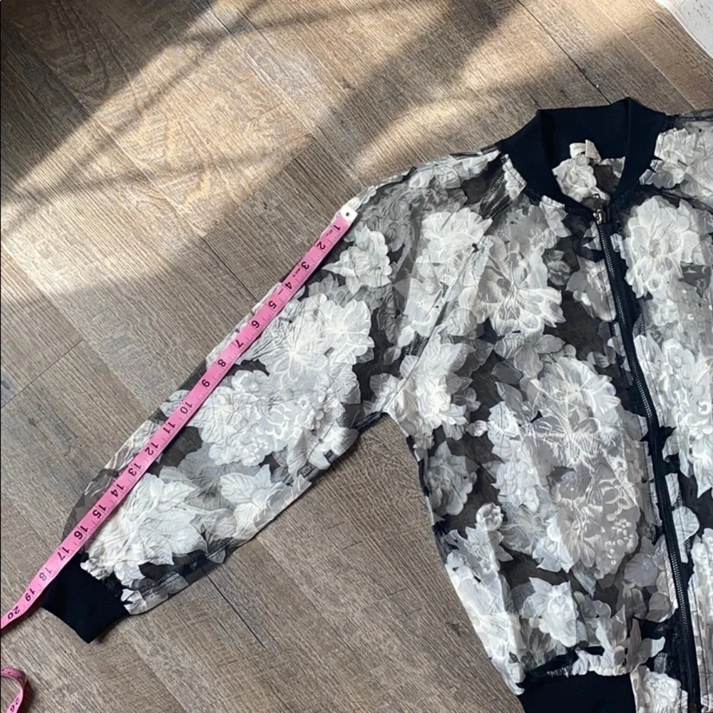 Hot & Delicious Blk Sheer Floral Bomber Small